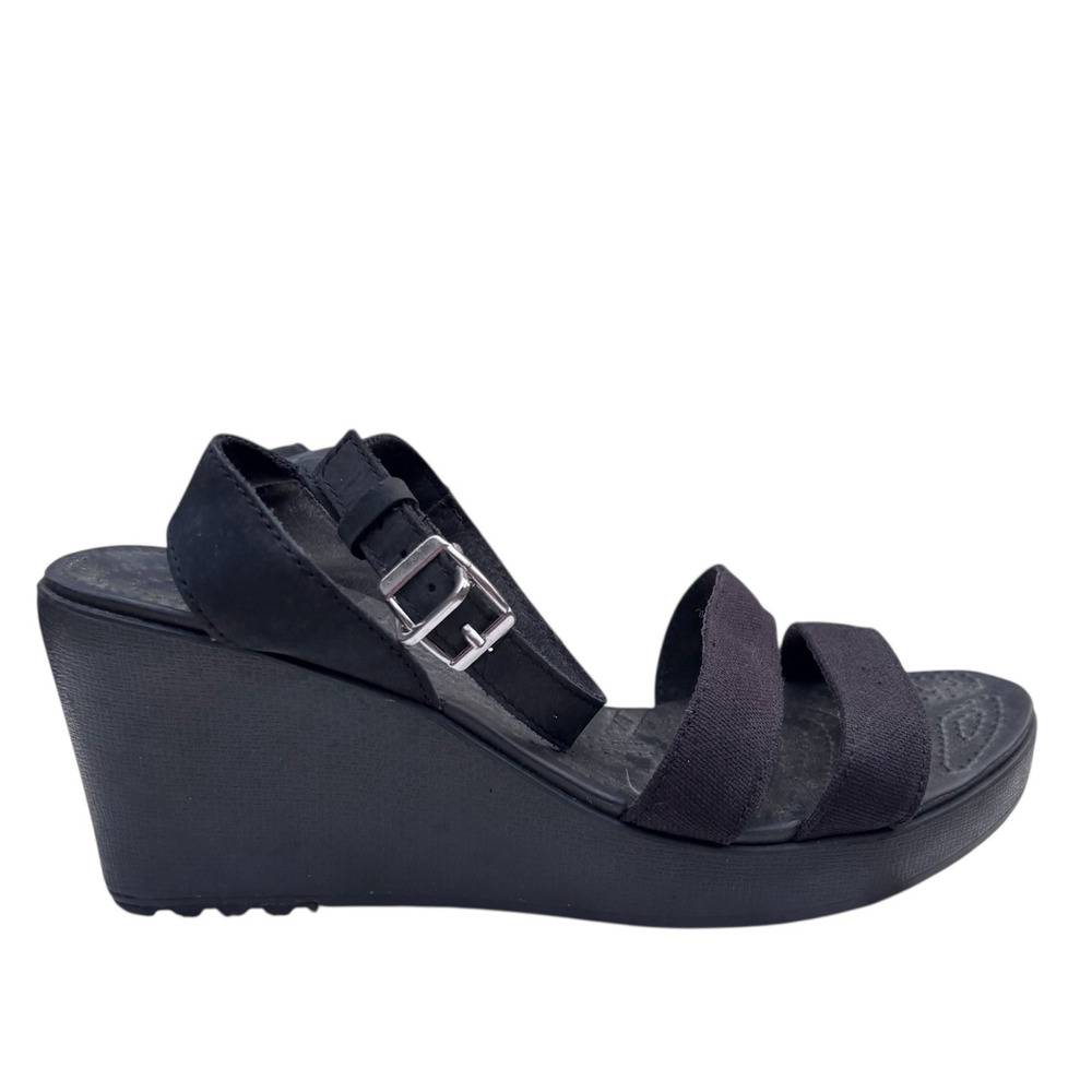 Crocs Leigh II Ankle Strap Wedge Women's Size 7 Black Sandal